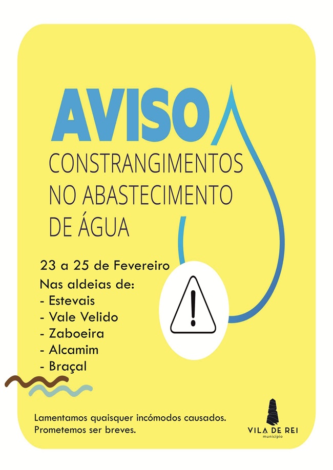 Aviso - constrangimentos no abastecimento de água