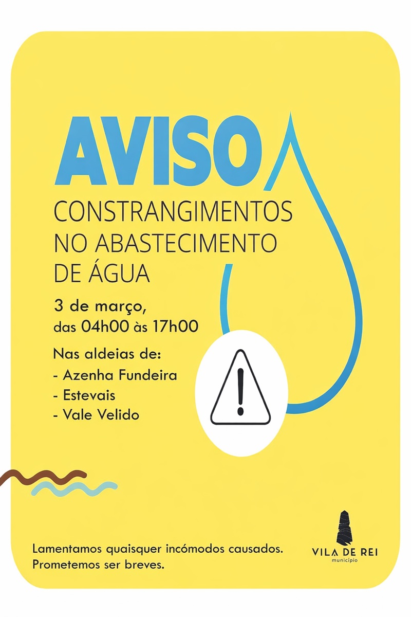 Aviso - constrangimentos no abastecimento de água